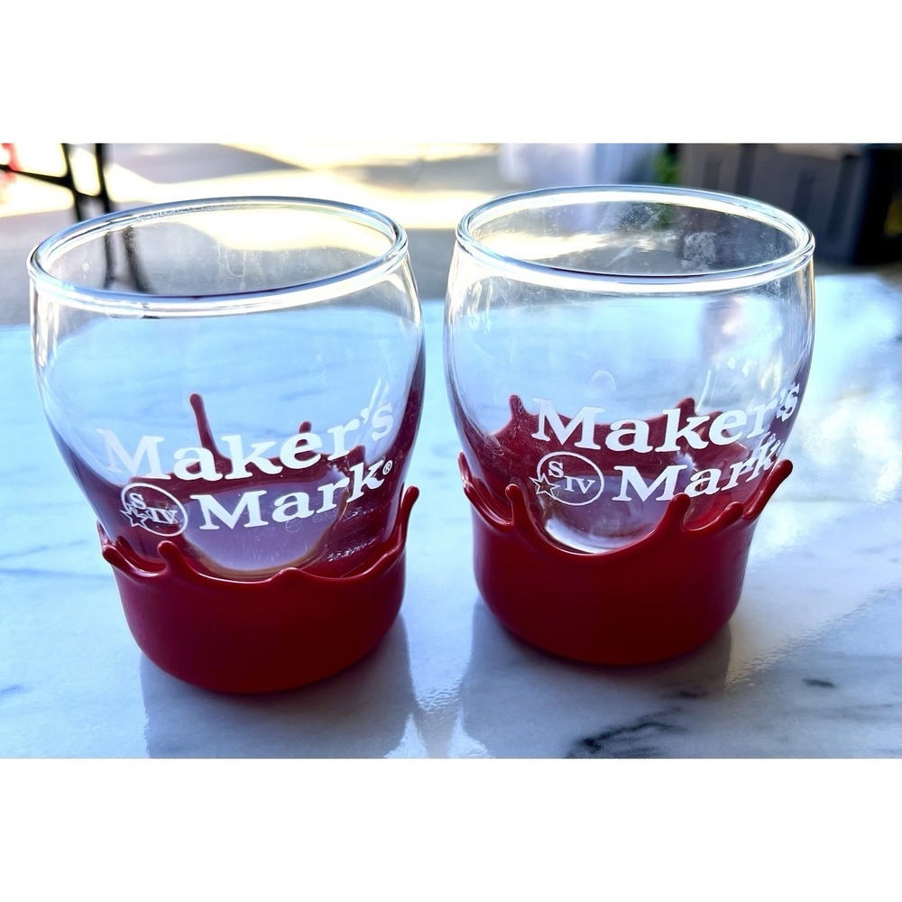 Lot Of 2 Makers Mark Whiskey Glass Red Wax Dipped Bourbon Kentucky Whisky